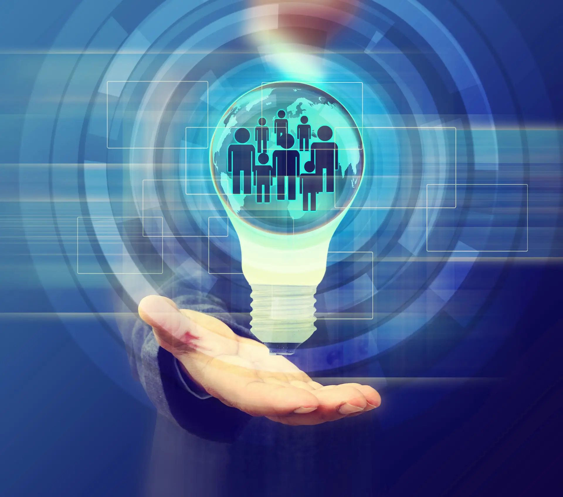 business man holding light bulb social network