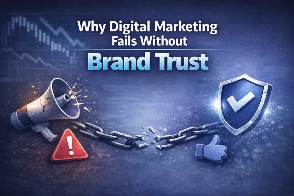 Why Digital Marketing Fails Without Brand Trust (And No One Talks About It) Brand trust and digital marketing performance concept showing credibility breakdown